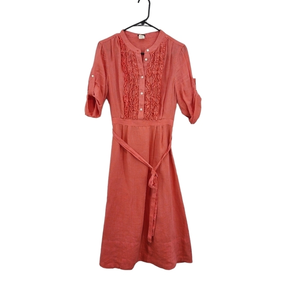 J. Crew Women's 100% Linen Ruffle Front Midi Dress - 4 - Picture 1 of 5